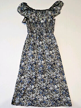 NWT art class Girls Size 14 Floral Smocked Puff Sleeve Square Neck Midi Dress